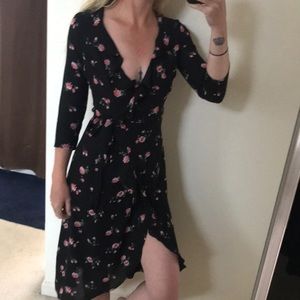 Floral semi-sheer wrap dress